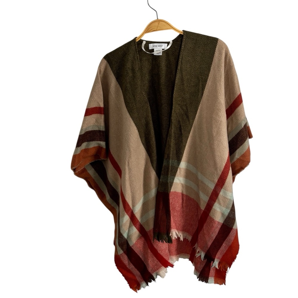 NINE WEST 9W Multicolor Color Block Spice Soft Cozy Open Wrap Poncho One Size